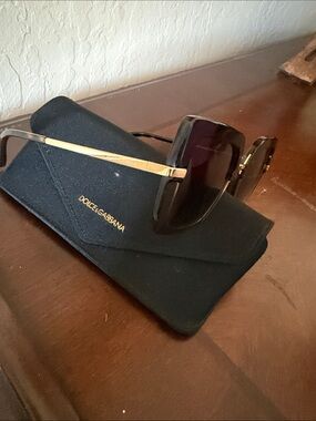 Dolce & Gabbana Gold-Arm Brown Lens Oversized Women’s Sunglasses